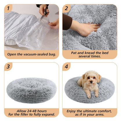 Frestano™ Small Dog & Cat Bed – 20" Calming Donut Bed for Kittens & Puppies, Washable Fluffy Plush Faux Fur, Smoke Grey