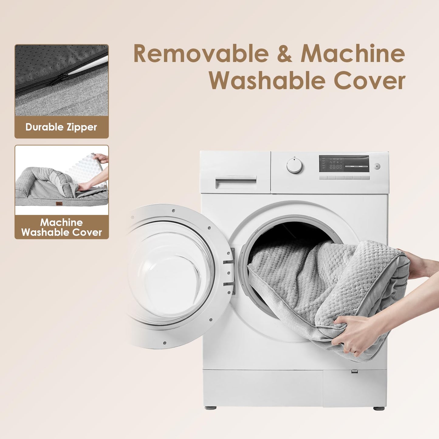 Frestano™ Orthopedic Dog Bed for Medium Dogs – Memory Foam, Washable Cover, Waterproof, Non-Skid Bottom, 30x20x6, Grey