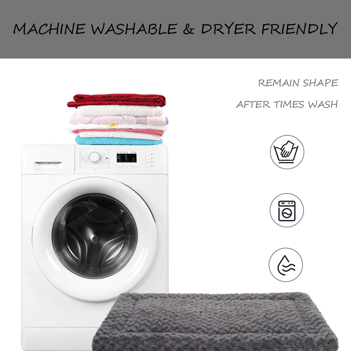 Frestano™ Washable Dog Bed Mat – Ultra Soft Crate Pad, Comfy Fluffy Sleeping Mattress for Large, Medium, & Small Dogs, 35x22 Inch, Gray