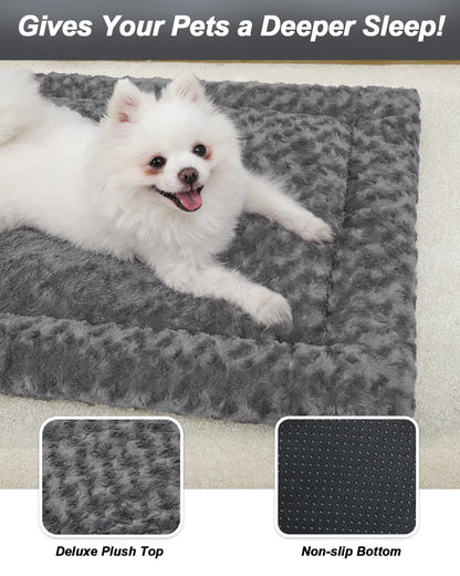 Frestano™ Washable Dog Bed Mat – Ultra Soft Crate Pad, Comfy Fluffy Sleeping Mattress for Large, Medium, & Small Dogs, 35x22 Inch, Gray