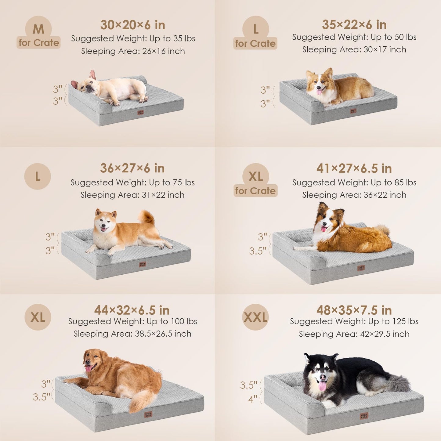 Frestano™ Orthopedic Dog Bed for Medium Dogs – Memory Foam, Washable Cover, Waterproof, Non-Skid Bottom, 30x20x6, Grey