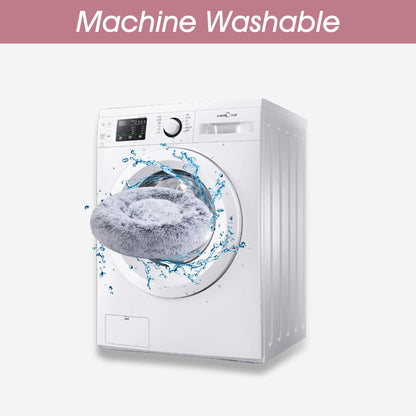 Frestano™ Calming Soft Round Dog & Cat Bed – Anti-Anxiety Donut Cuddler, Faux Fur Plush, Cozy Cushion for Small & Medium Pets, Light Grey