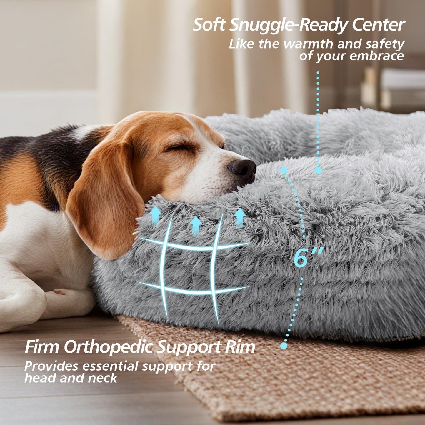 Frestano™ Small Dog & Cat Bed – 20" Calming Donut Bed for Kittens & Puppies, Washable Fluffy Plush Faux Fur, Smoke Grey