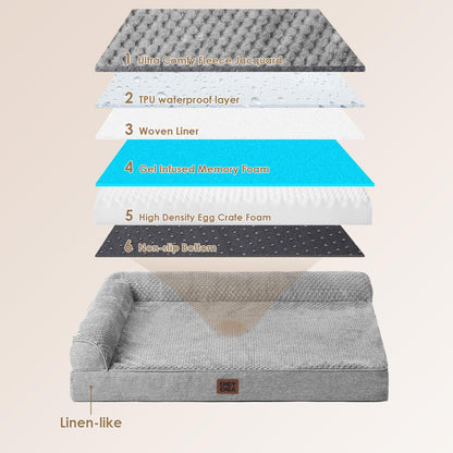 Frestano™ Orthopedic Dog Bed for Medium Dogs – Memory Foam, Washable Cover, Waterproof, Non-Skid Bottom, 30x20x6, Grey