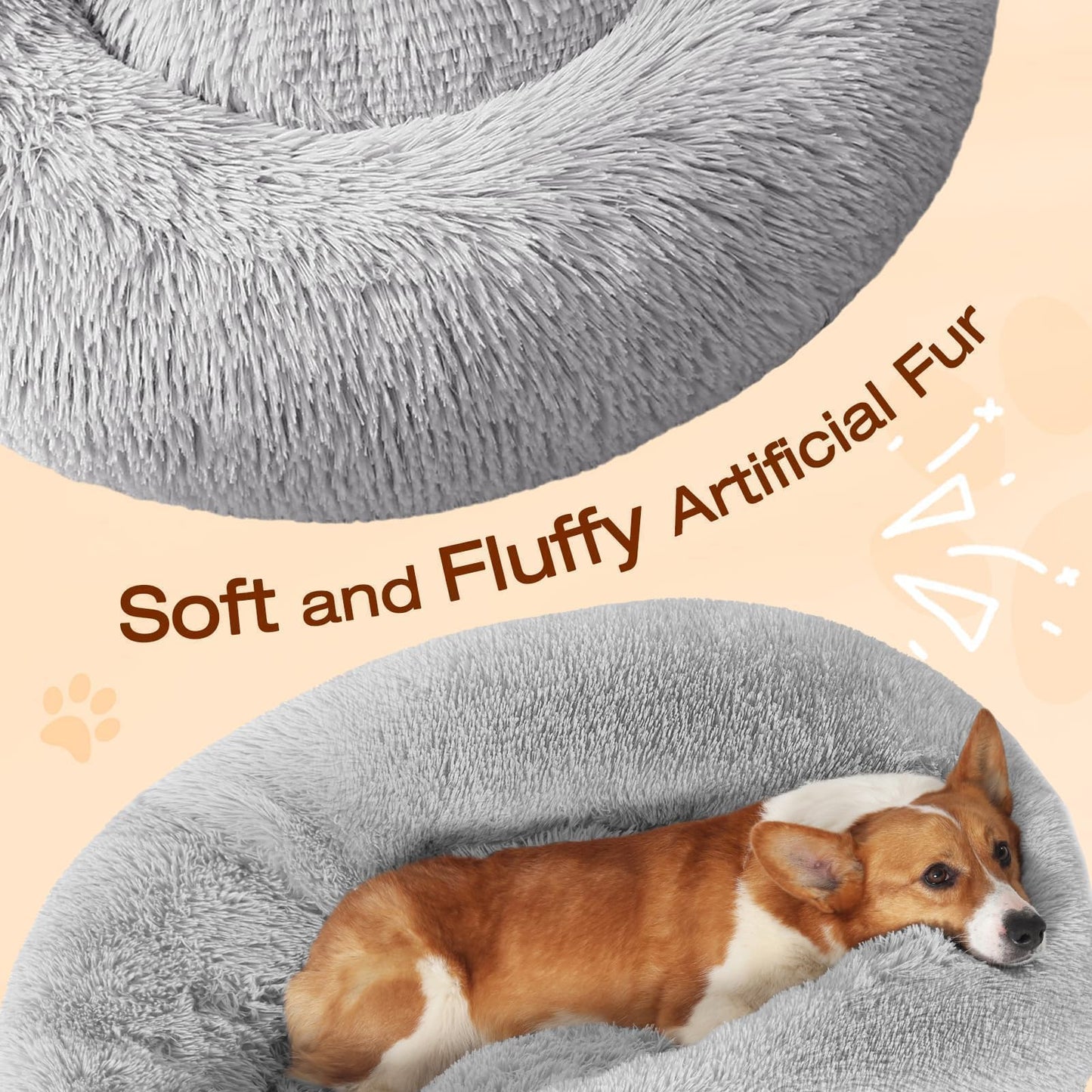 Frestano™ Calming Anti-Anxiety Dog & Cat Bed – Fluffy Donut Cushion for Small & Medium Pets, 20