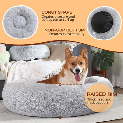 Frestano™ Calming Anti-Anxiety Dog & Cat Bed – Fluffy Donut Cushion for Small & Medium Pets, 20
