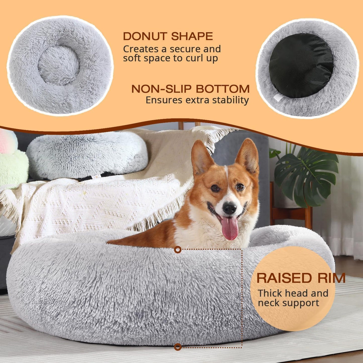 Frestano™ Calming Anti-Anxiety Dog & Cat Bed – Fluffy Donut Cushion for Small & Medium Pets, 20