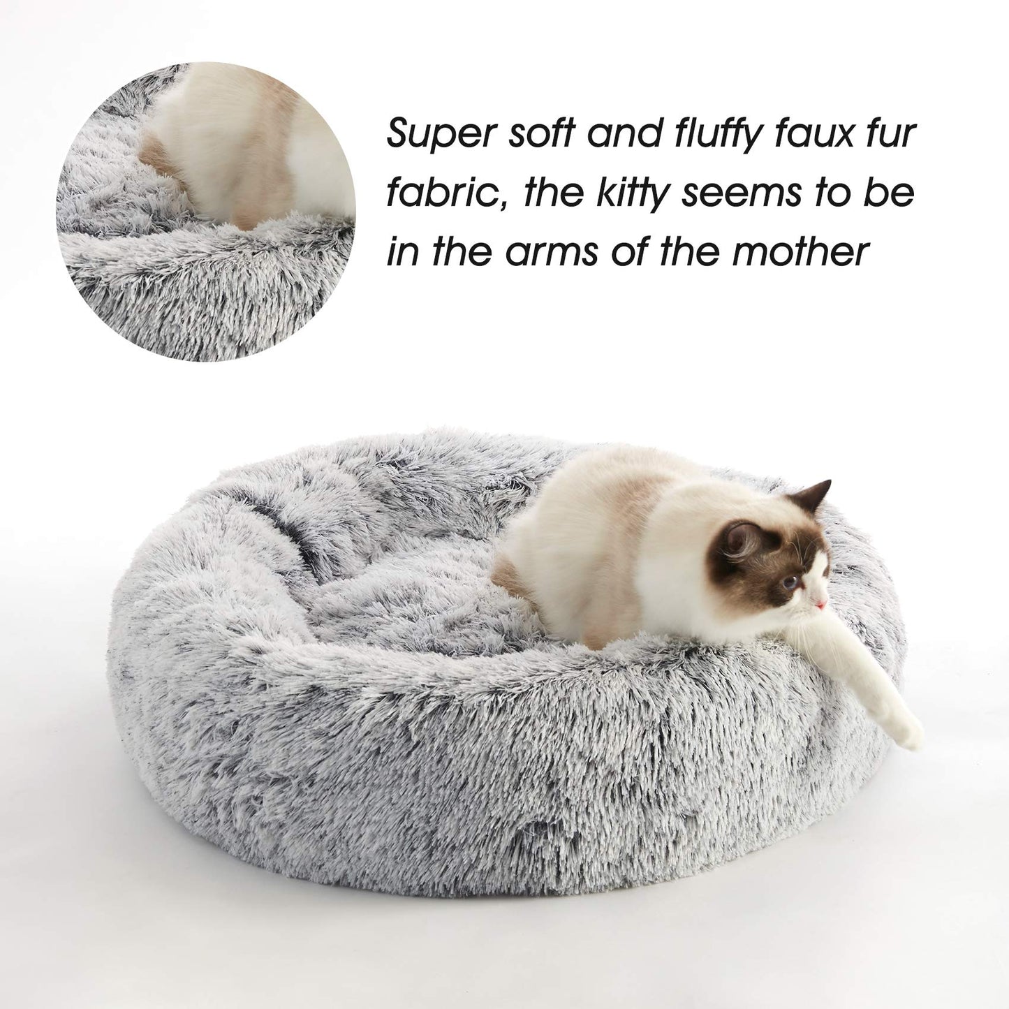 Frestano™ Calming Soft Round Dog & Cat Bed – Anti-Anxiety Donut Cuddler, Faux Fur Plush, Cozy Cushion for Small & Medium Pets, Light Grey